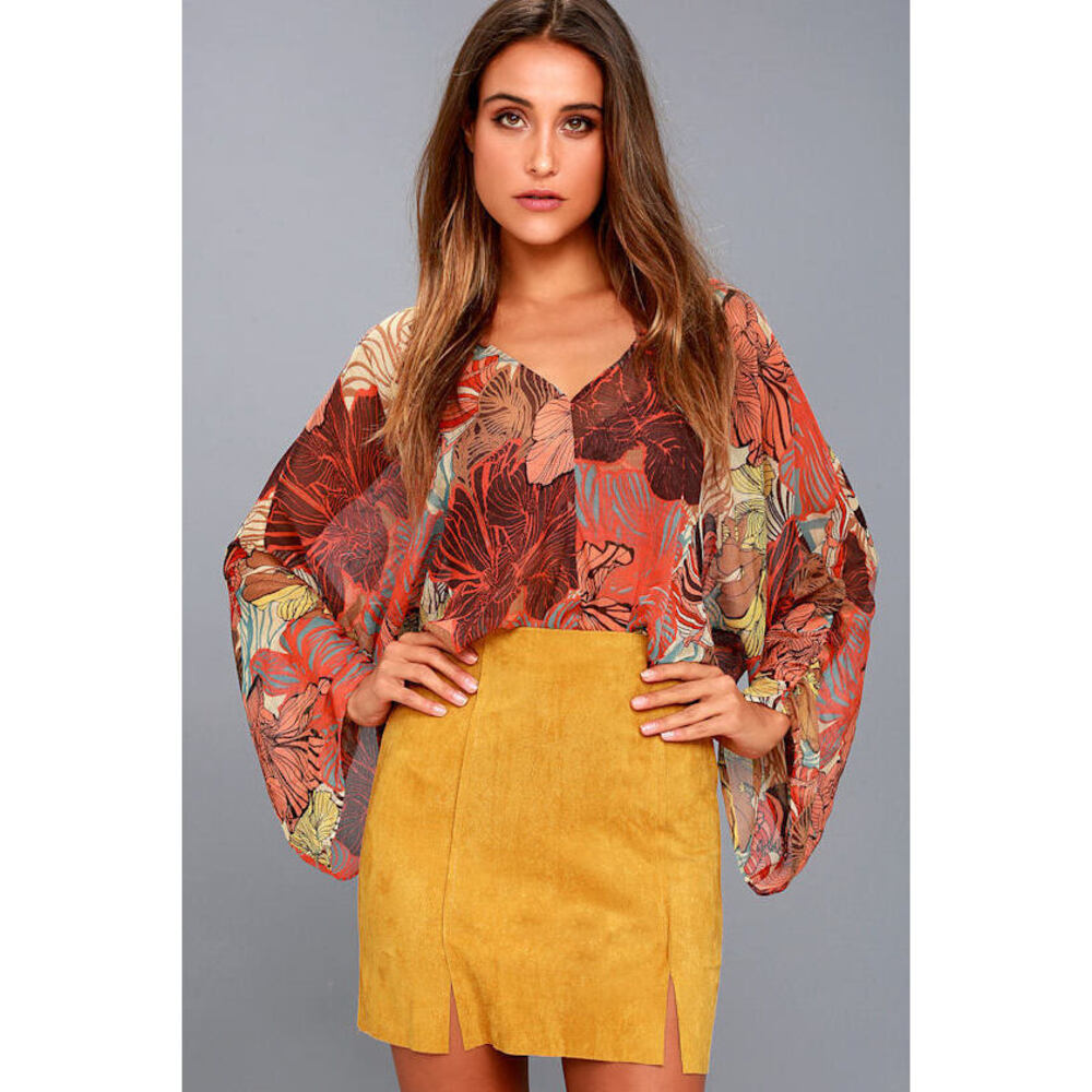 Lulus Malibu Morning Mustard Yellow Suede Mini Skirt - Size Small
